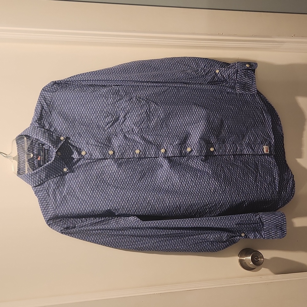 Vineyard Vines Shirt Blue Slim Fit Murray Button‎ Down Fish Print sz medium
